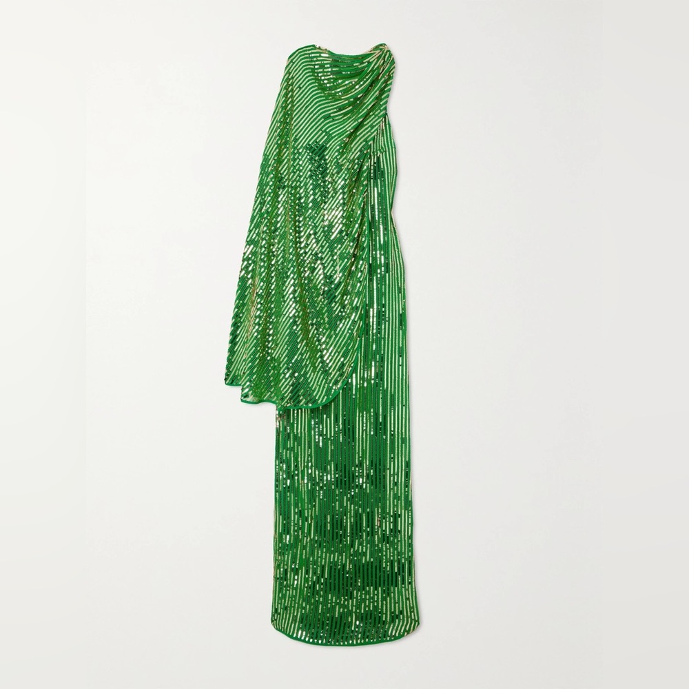 Johanna Ortiz Poder Tejidol green silk crepe de chine dress